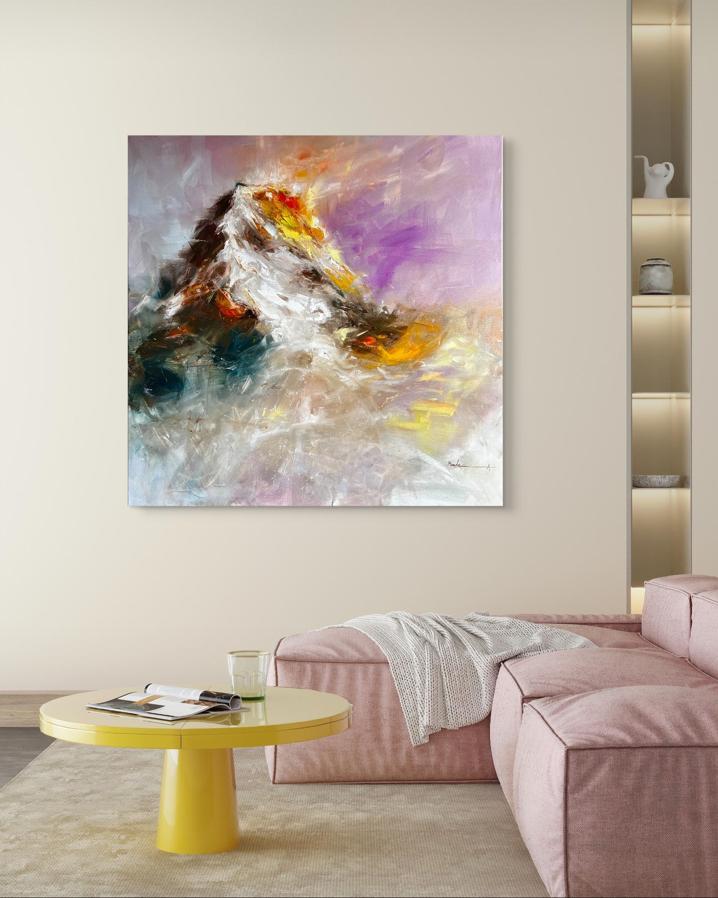 Luminous Divide – Abstract Mountain Landscape Oil Painting