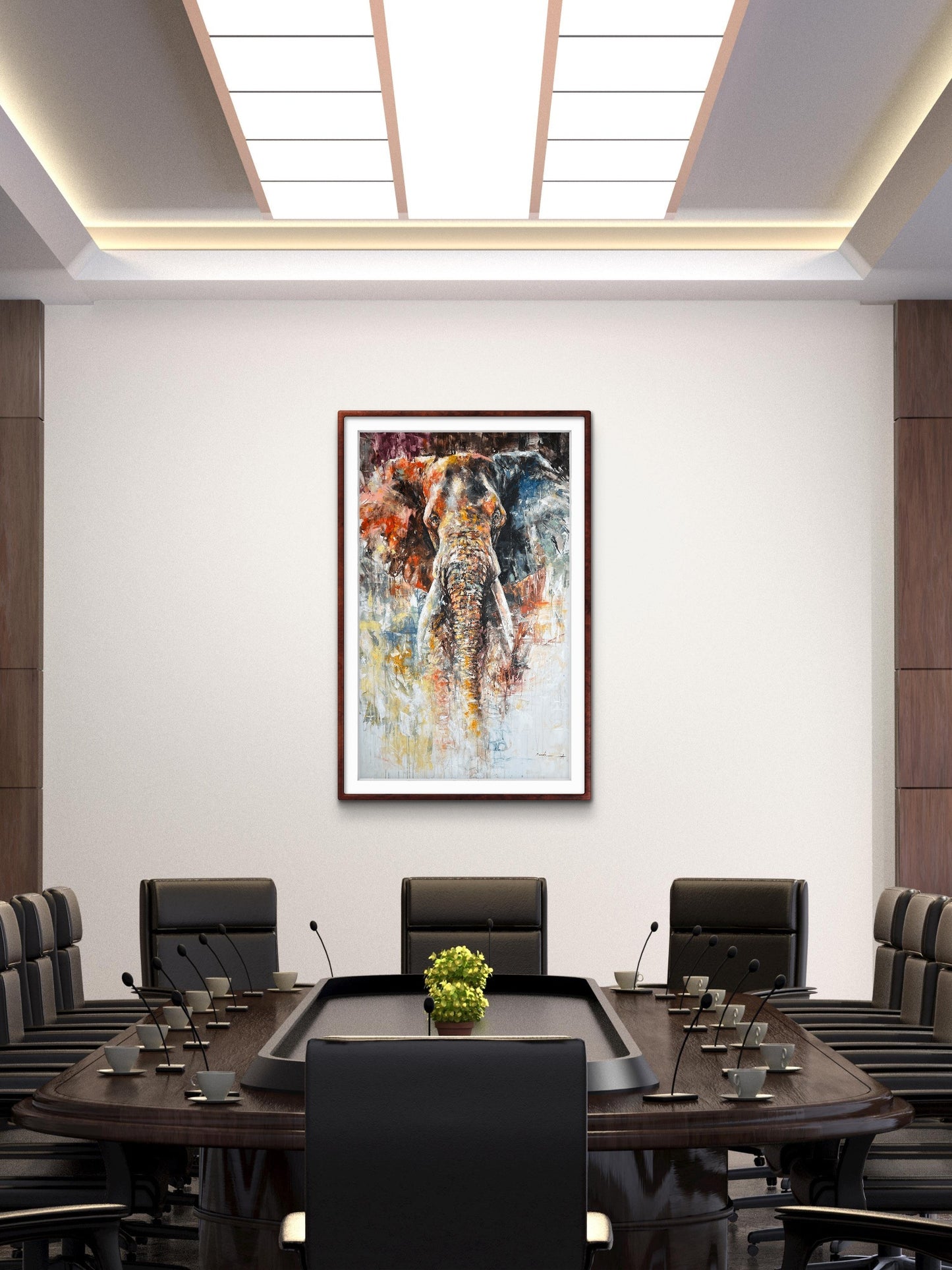 Modern elephant abstract painting on the wall.