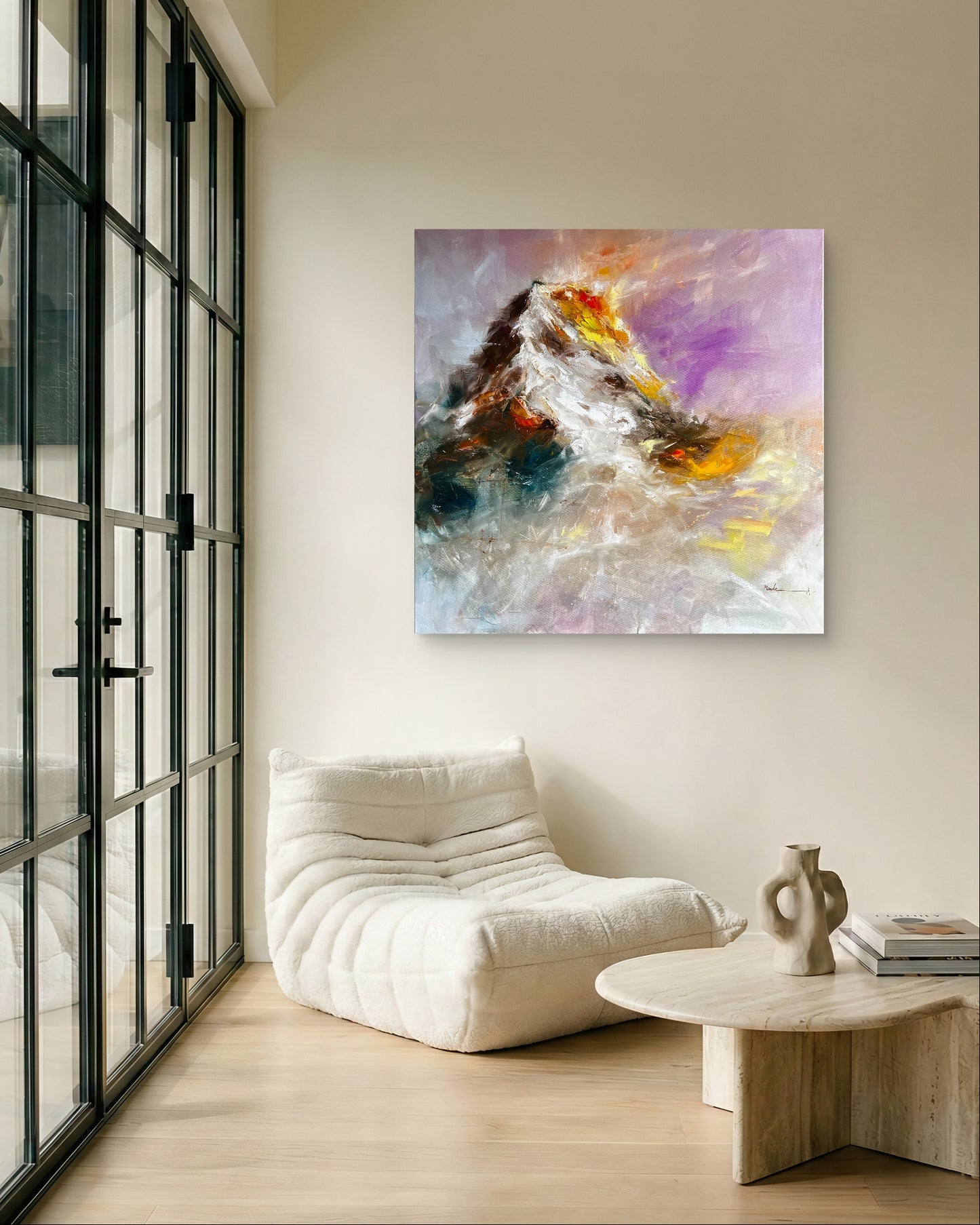 Luminous Divide – Abstract Mountain Landscape Oil Painting