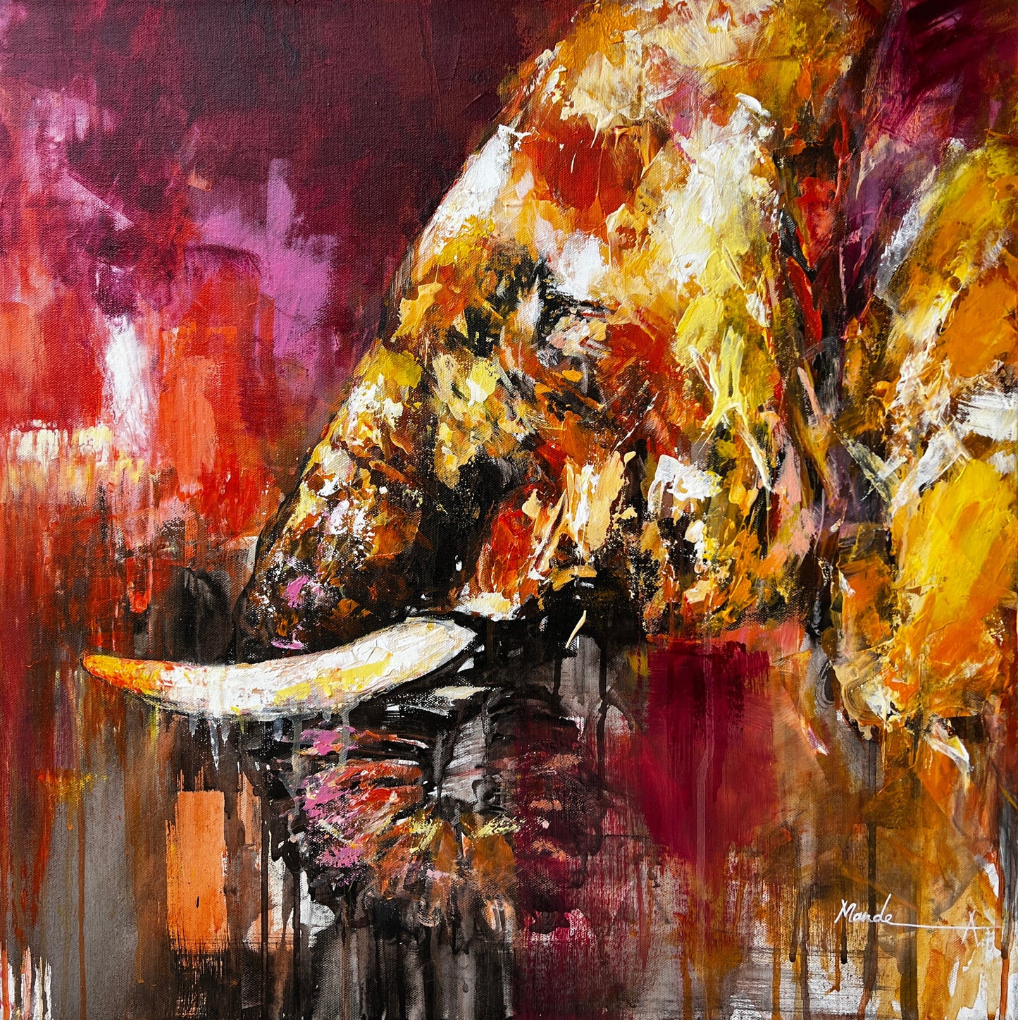 Abstract elephant painting with vibrant colors 