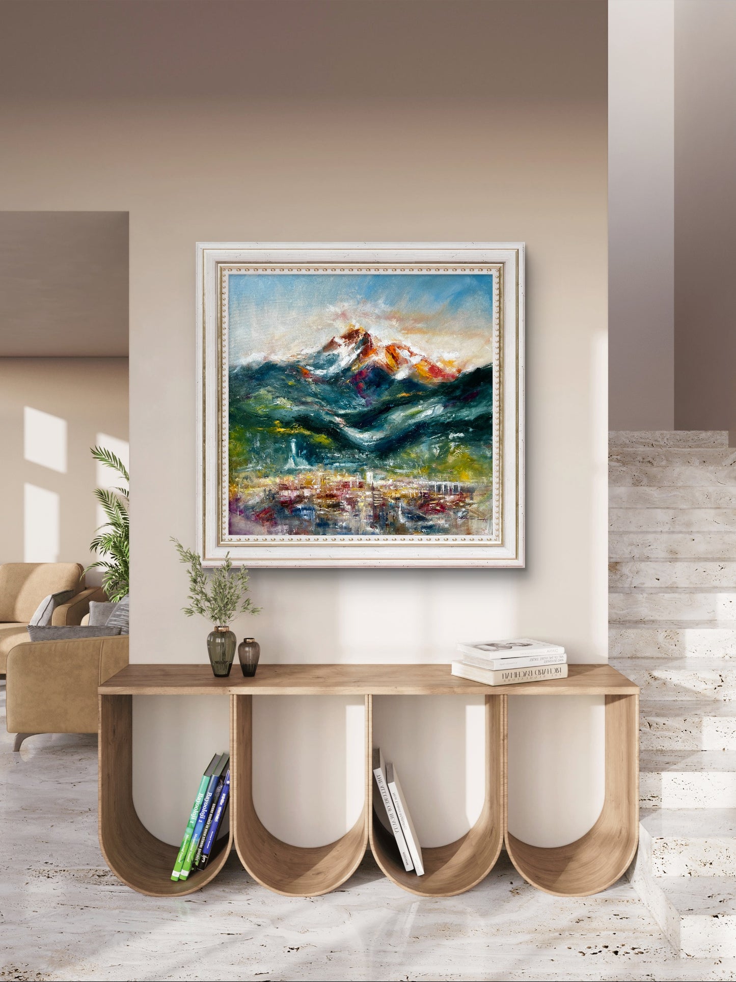 Abstract innsbruck mountain painting of a cityscape 