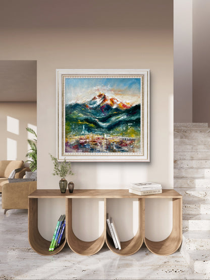 Abstract innsbruck mountain painting of a cityscape 