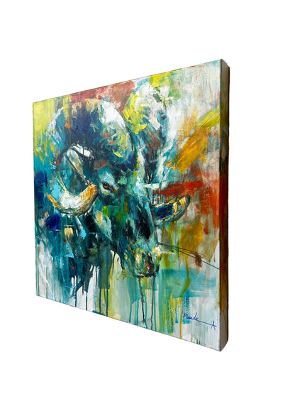 Abstract painting of a mountain goat head 