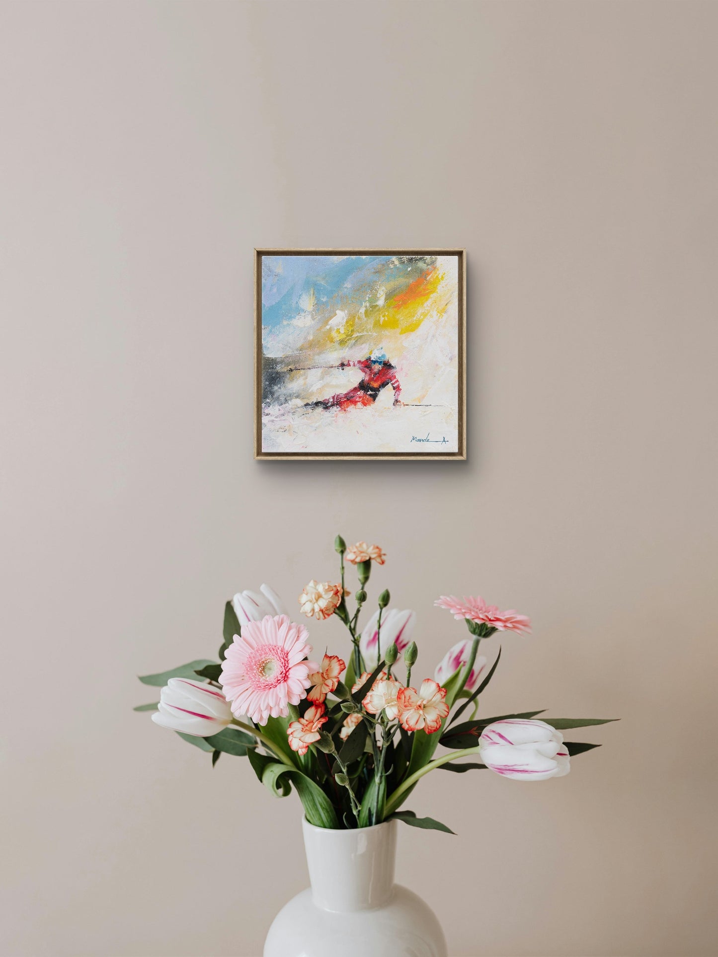 Abstract painting of a skier