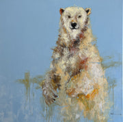 Painting of a polar bear on a blue background
