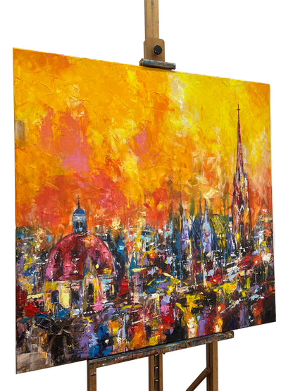 Golden Vienna cityscape original art