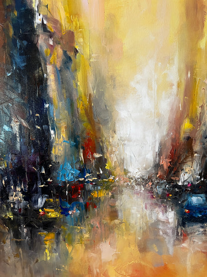 Abstract painting with a mix of colors and textures