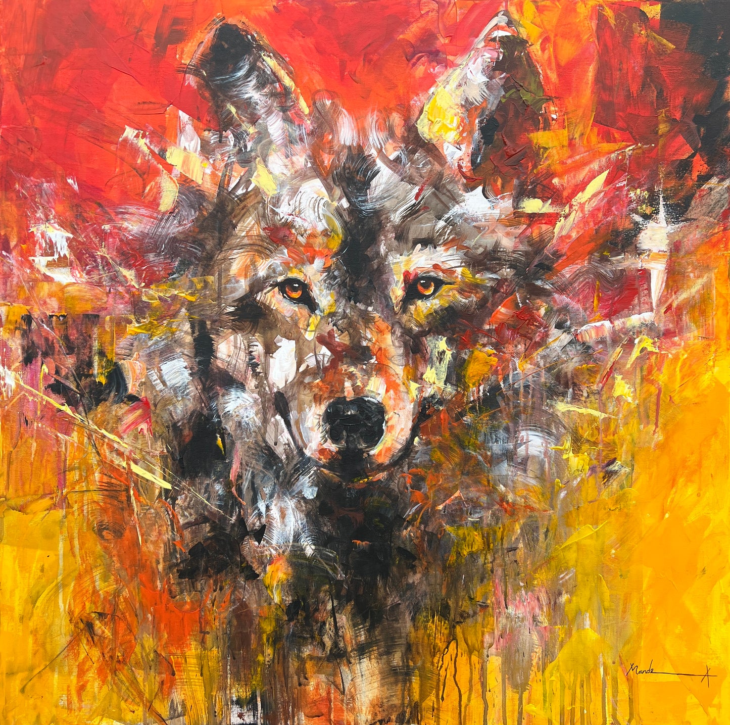 Abstract painting of a wolf with vibrant colors
