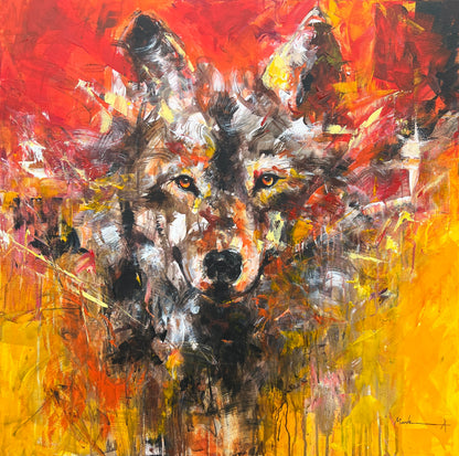 Abstract painting of a wolf with vibrant colors