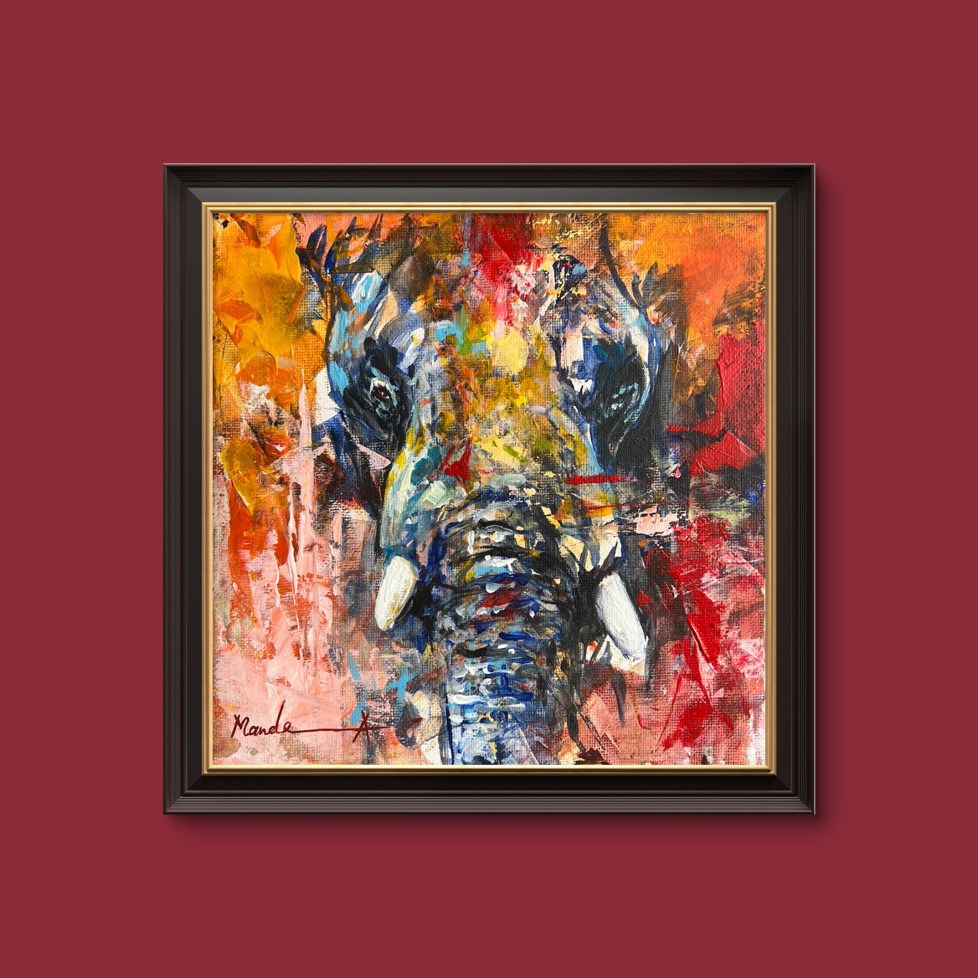 Bold abstract elephant painting with explosive colors and dynamic brushstrokes by Mandea Art