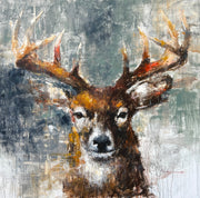 Artistic painting of a deer with large antlers 