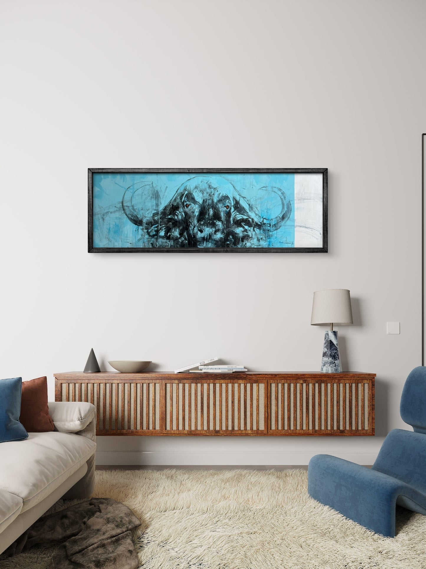 Discover an original buffalo painting by Mandea, blending wildlife realism with emotional depth