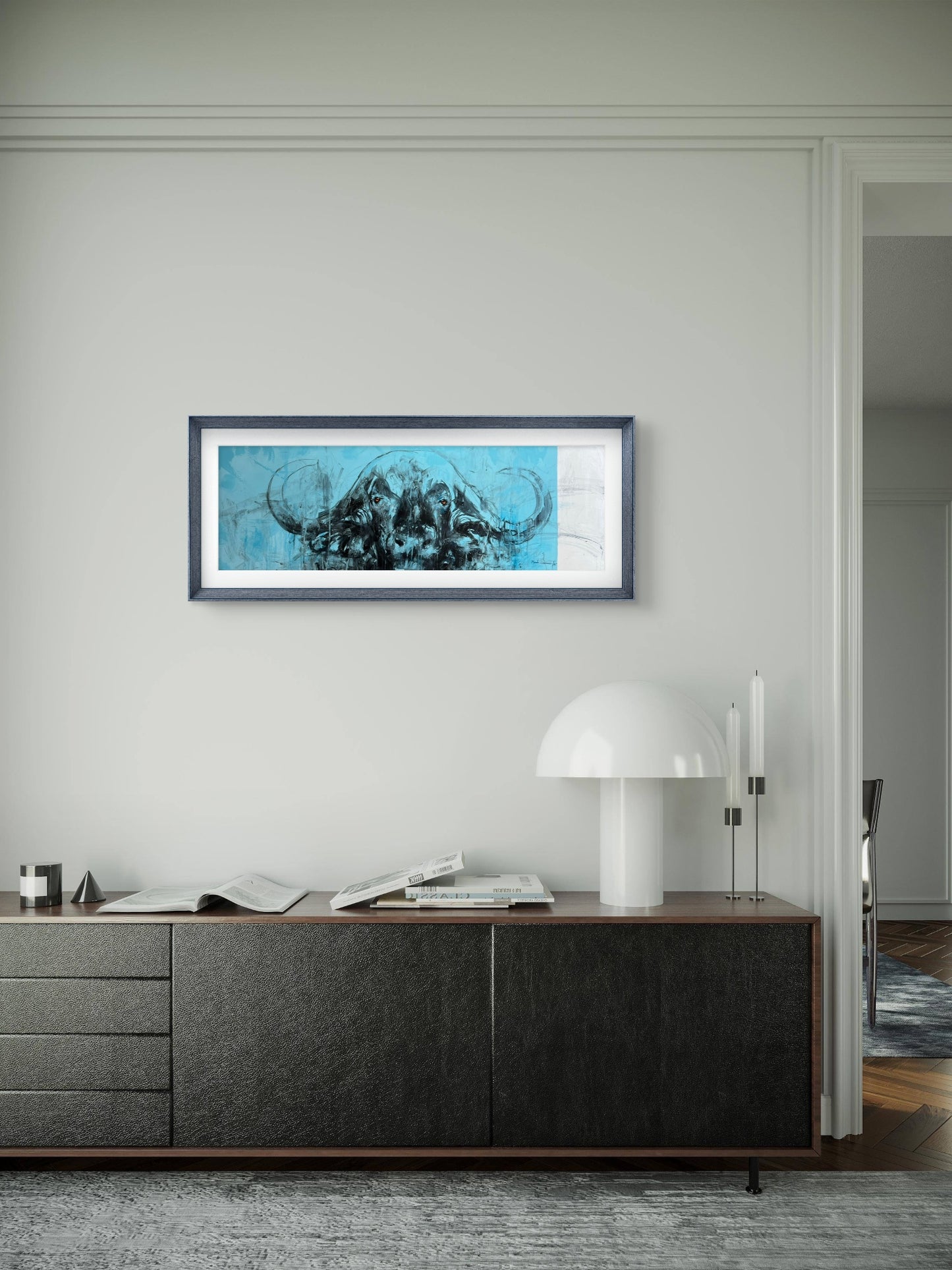 Framed abstract art piece on a wall Buffalo