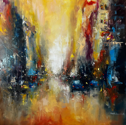 Abstract painting with a mix of colors and textures