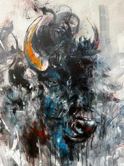 "Born to Challenge" - Abstract Bull Painting