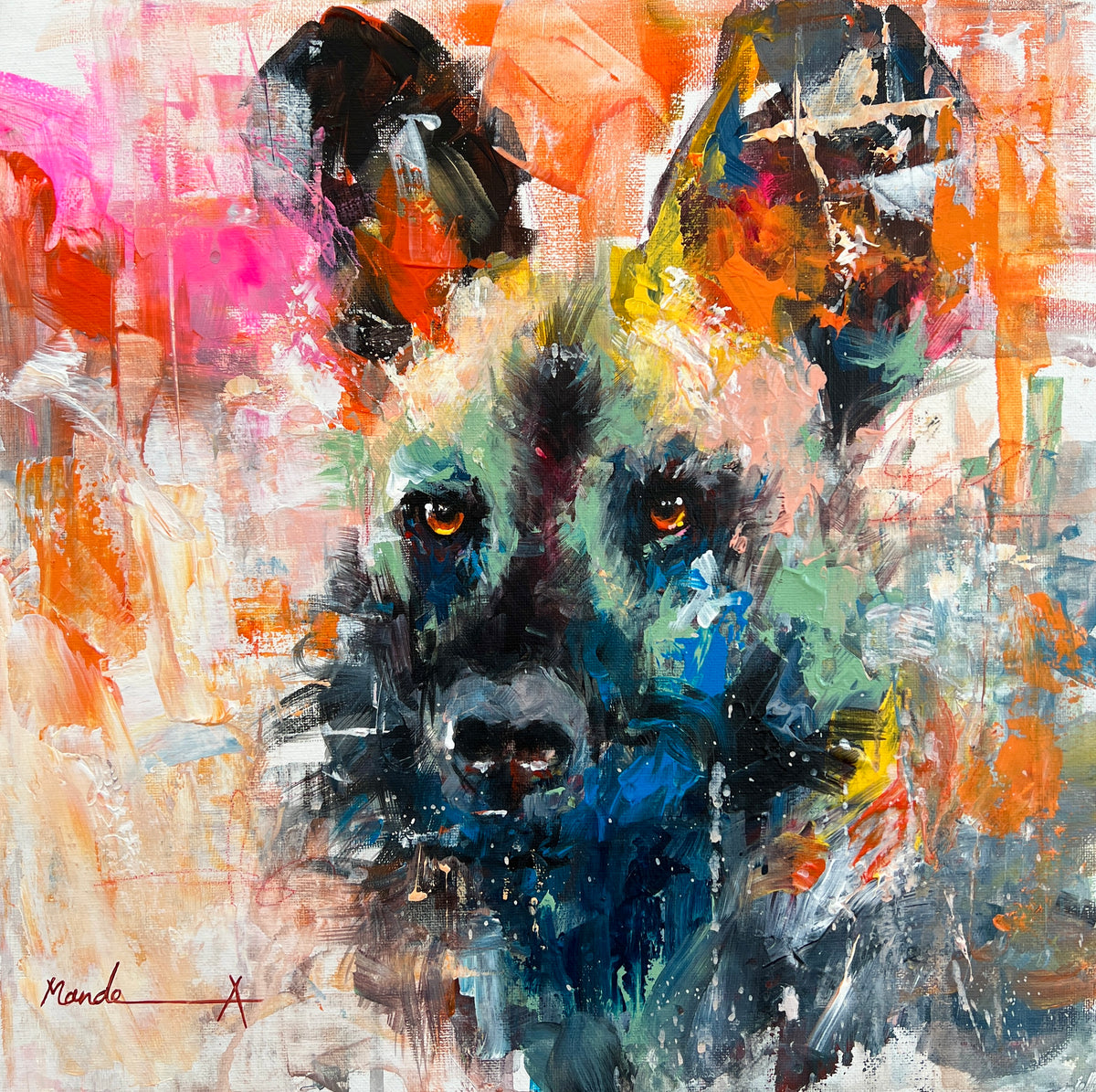 Peinture abstraite de hyène par Mande - « Calmez-vous »