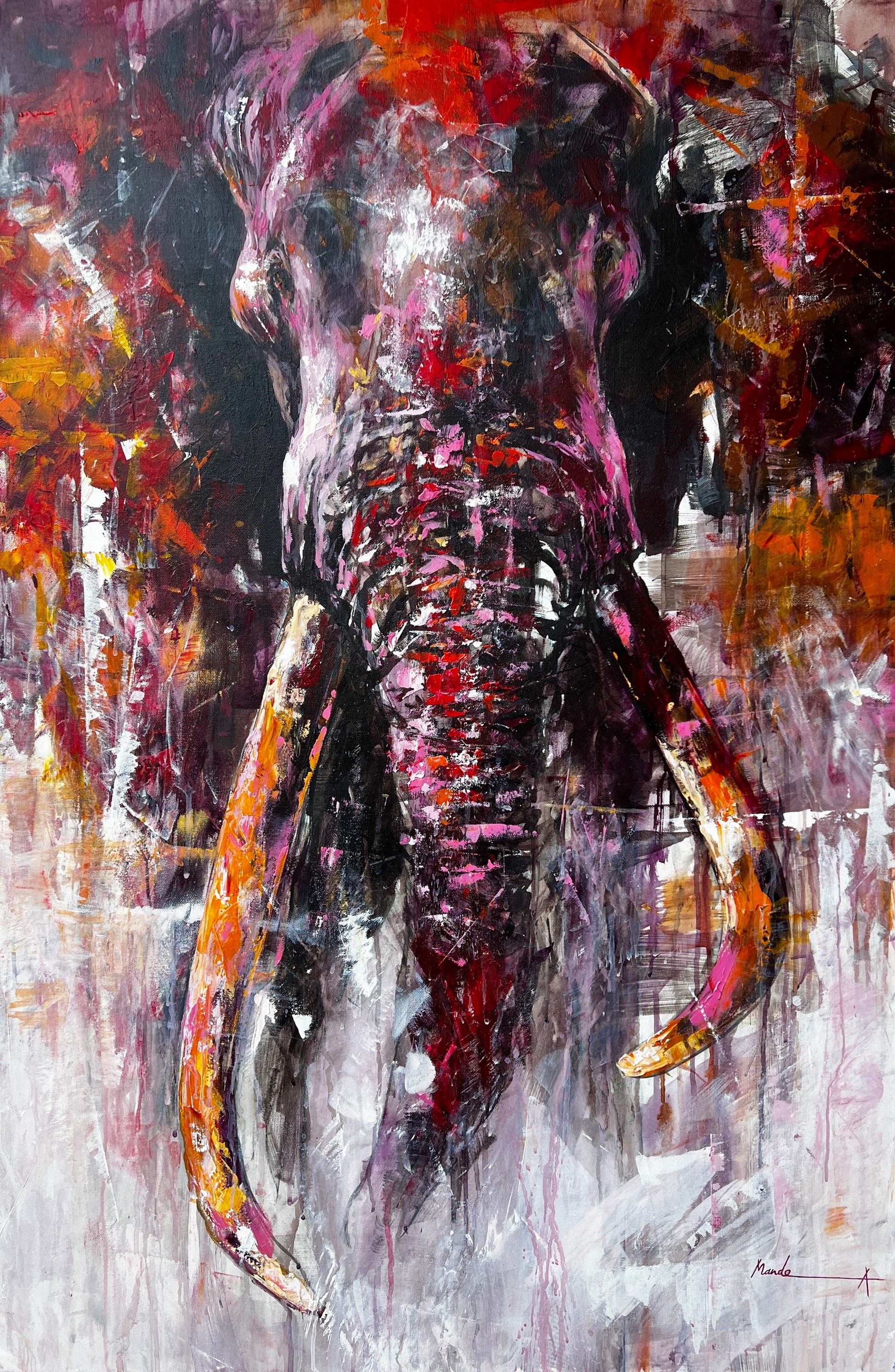 Large-scale abstract elephant painting Life - museum-quality original art by Mandea Art