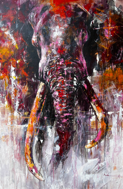 Large-scale abstract elephant painting Life - museum-quality original art by Mandea Art