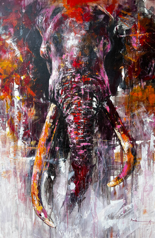 Large-scale abstract elephant painting Life - museum-quality original art by Mandea Art
