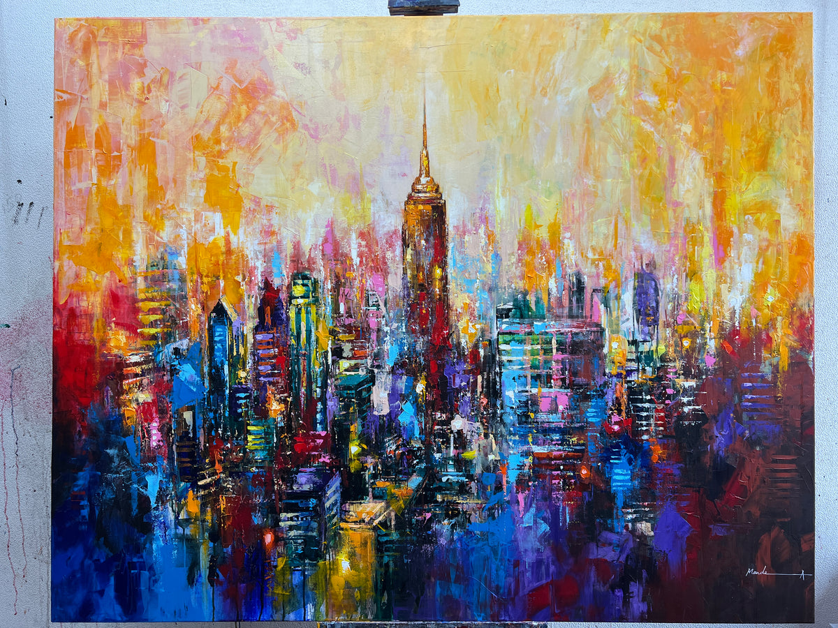 New York Abstract cityscape painting with vibrant colors