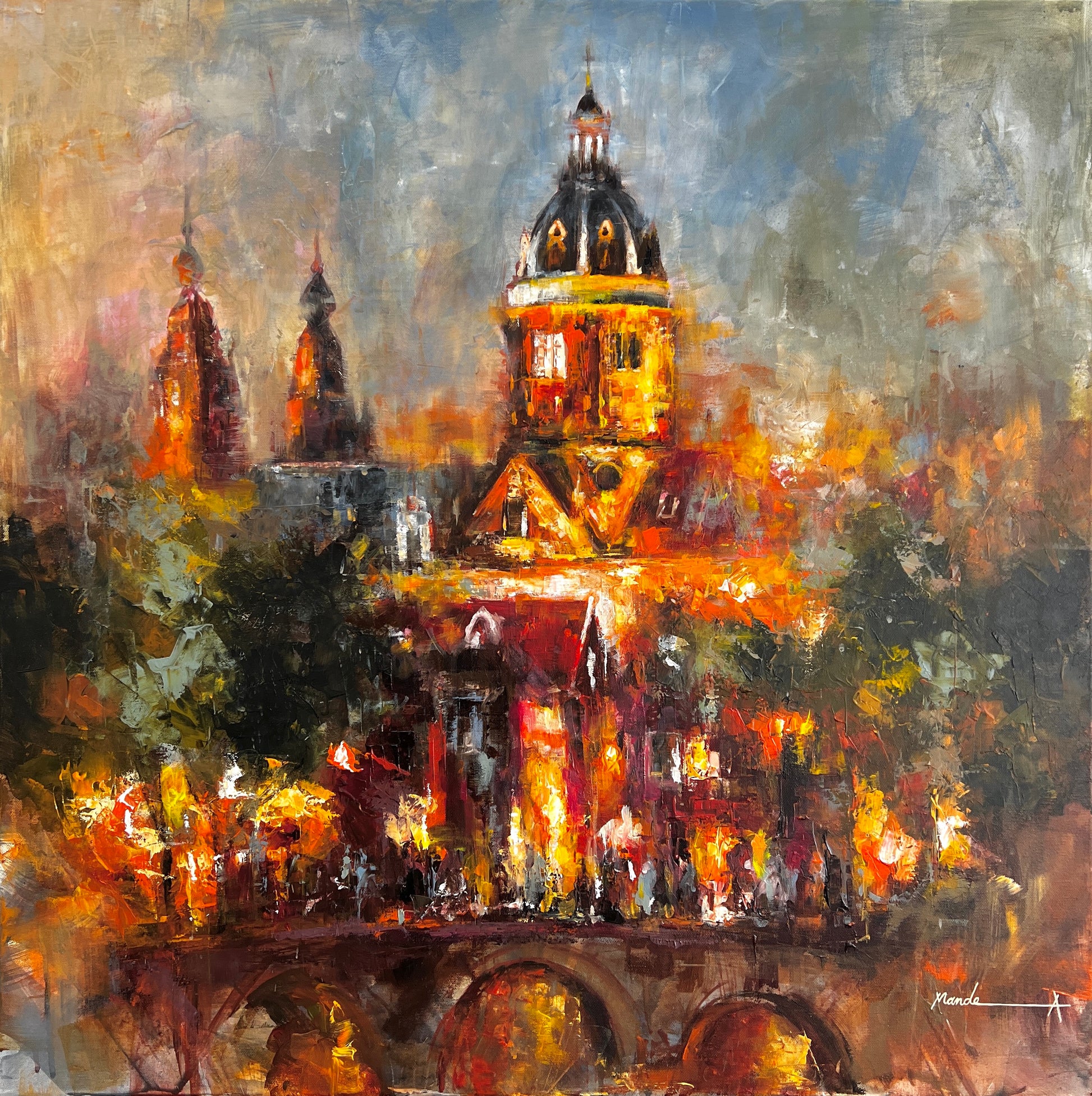Nicholas Church Amsterdam painting with warm colors
