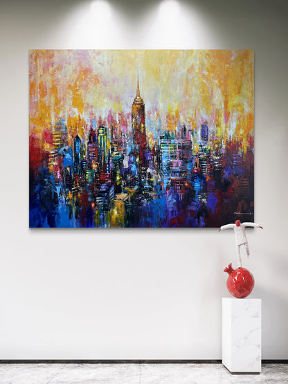 New York Abstract cityscape painting with vibrant colors wall view