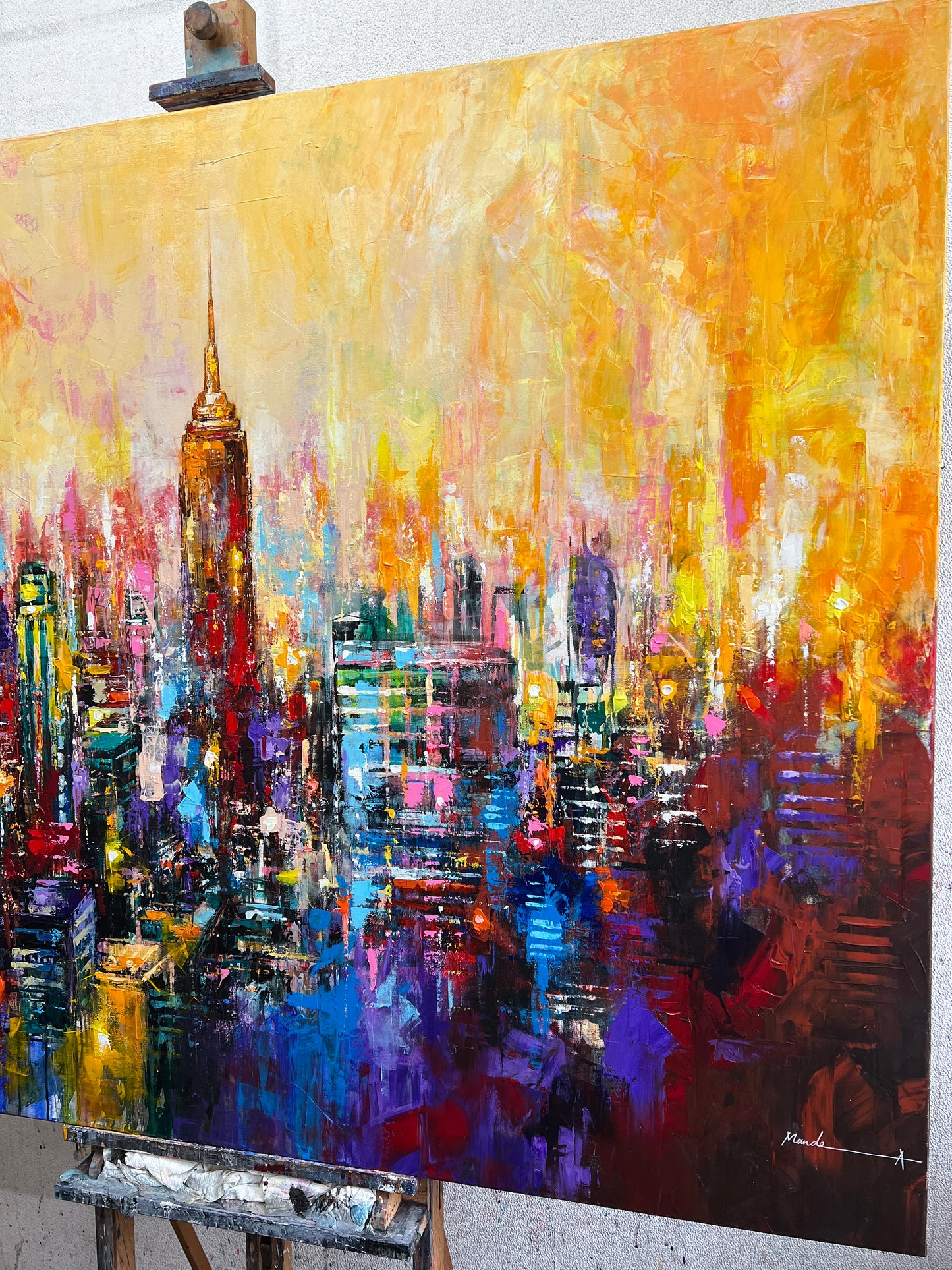 New York Abstract painting with vibrant colours on a textured surface