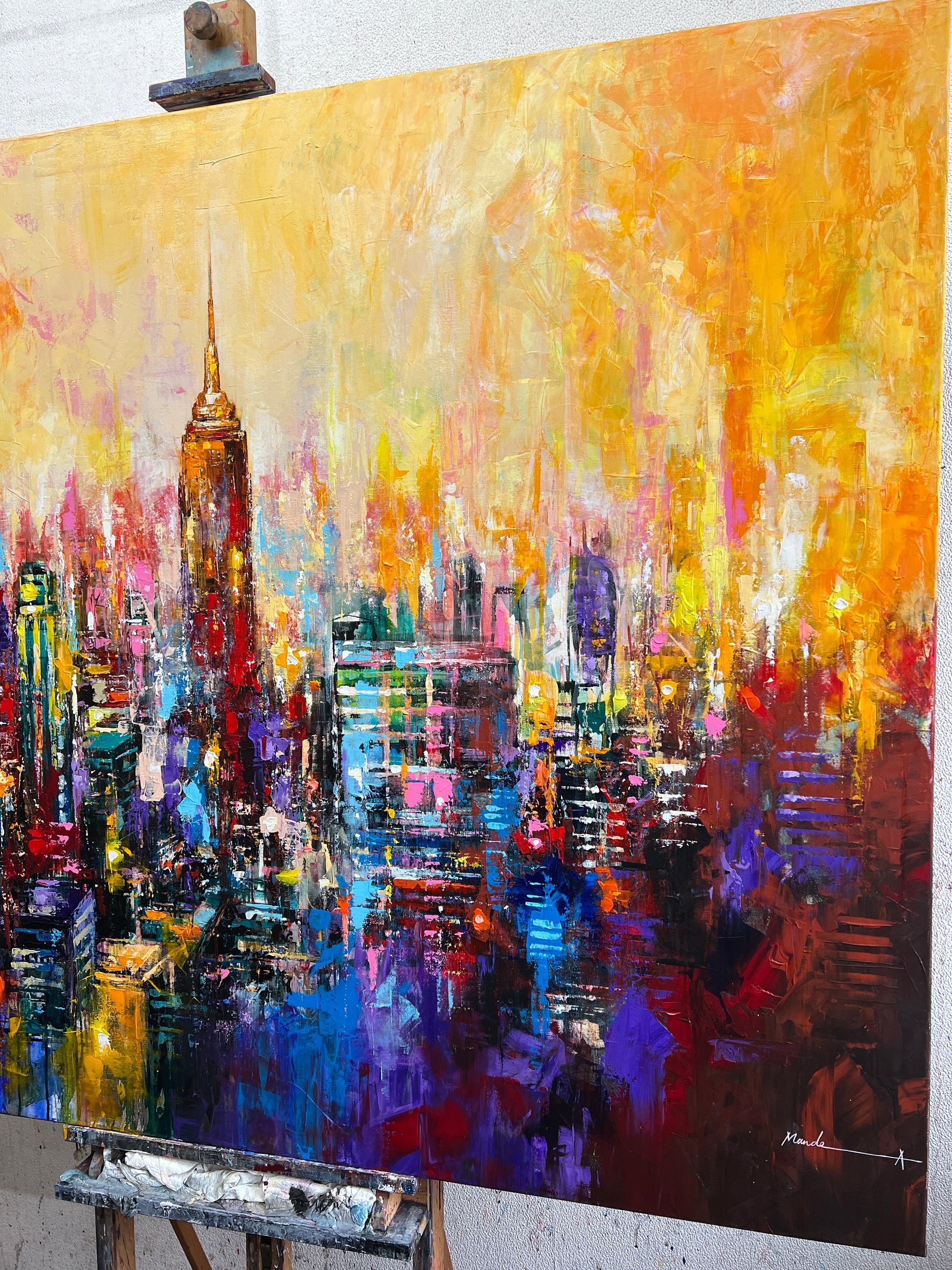New York Abstract painting with vibrant colours on a textured surface