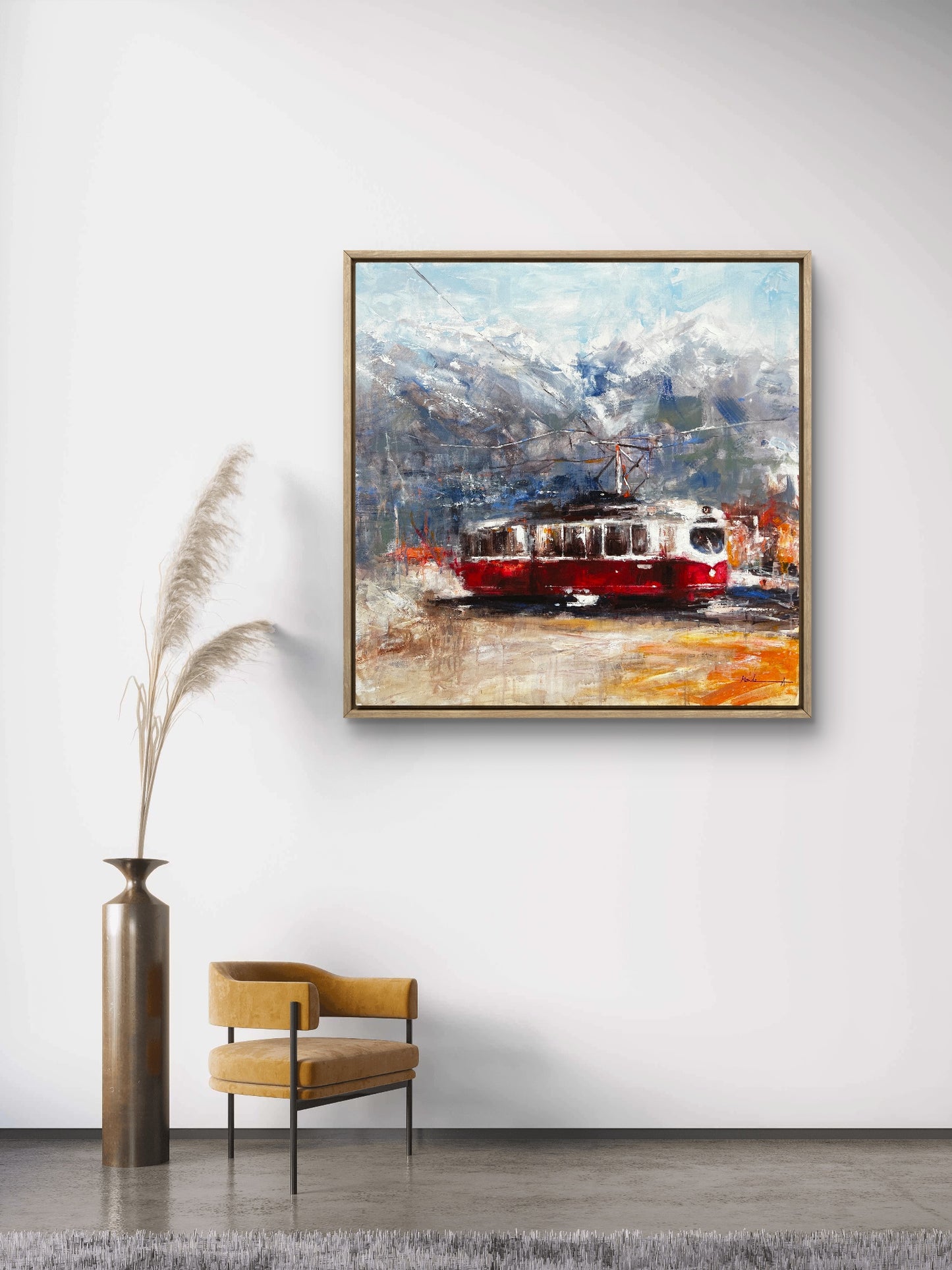 Alpine Ride - Original Vintage Tram Painting