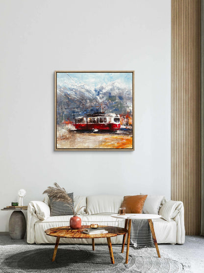 Alpine Ride - Original Vintage Tram Painting