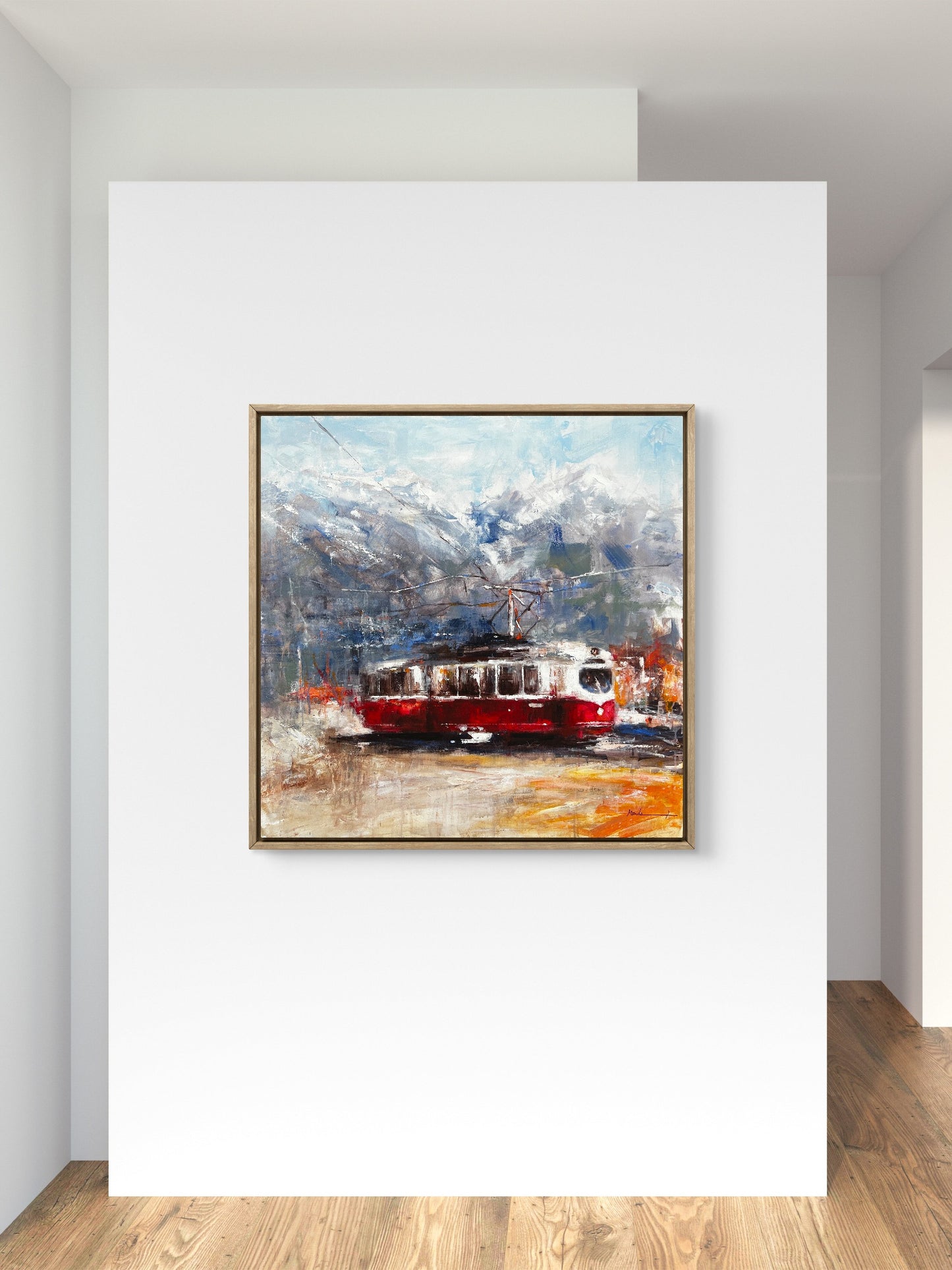 Alpine Ride - Original Vintage Tram Painting