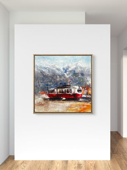Alpine Ride - Original Vintage Tram Painting