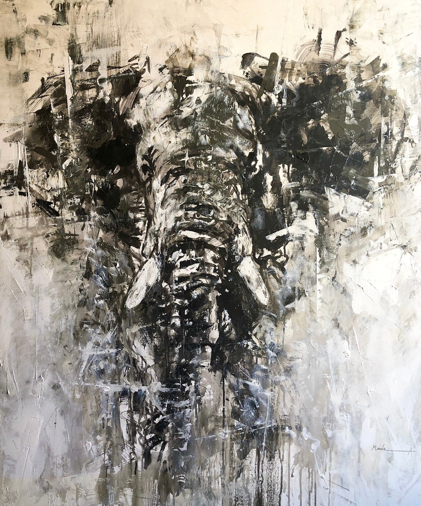 Elephant Abstract black and white painting 