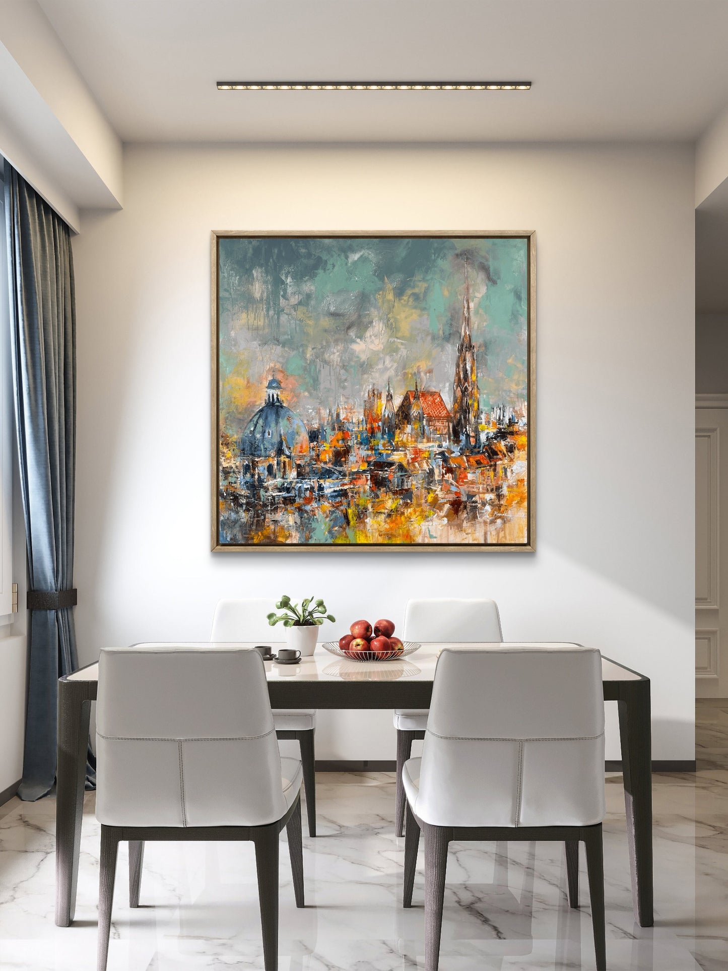 Vienna cityscape painting in acrylic original artwork by Mandea capturing the charm of Vienna’s old streets, classic European architecture, and warm evening light