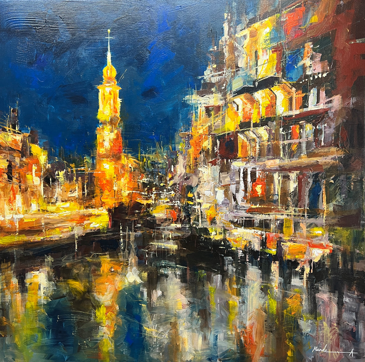 amsterdam at night painting