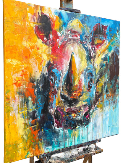Vibrant rhino painting original art