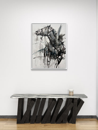 Abstract horse painting on a white wall