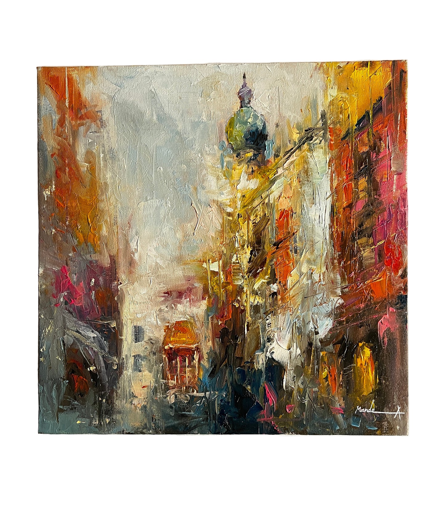 Abstract painting with a variety of colors on a white background