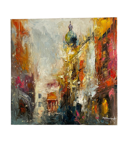 Abstract painting with a variety of colors on a white background