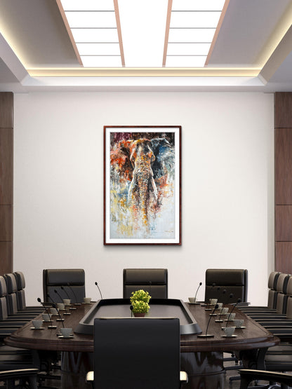 Modern elephant abstract painting on the wall.